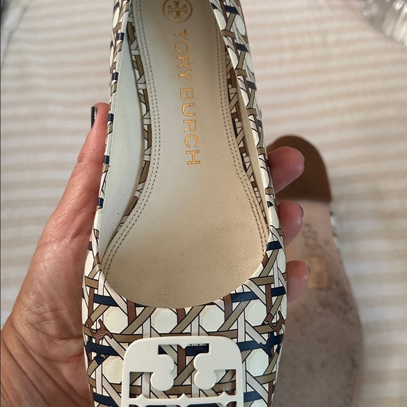 Tory Burch | Georgia Square-Toe Print Leather Ballet Flats (Tan Caning) - Picture 3 of 4